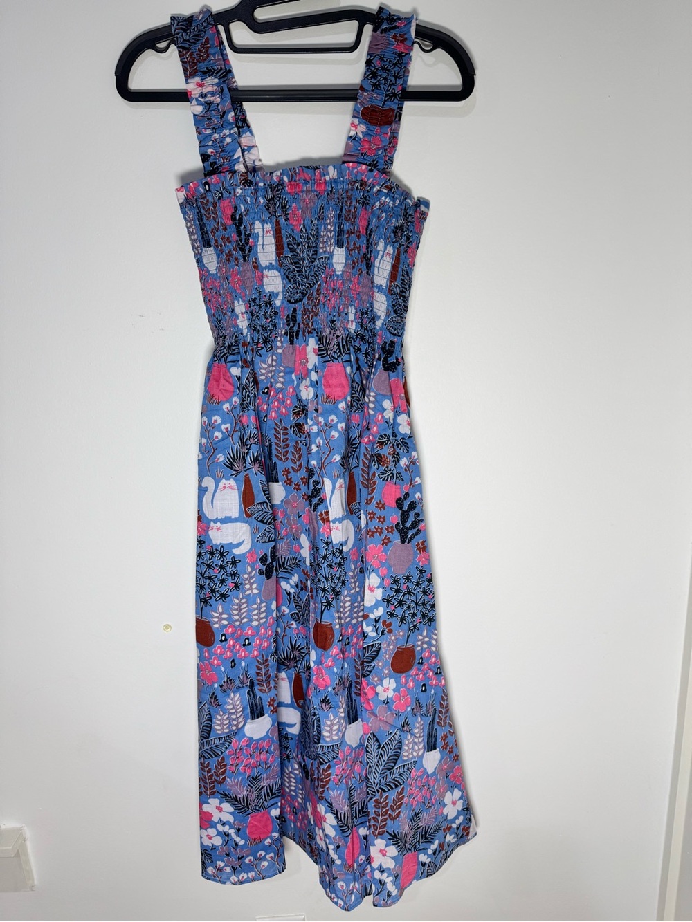 kate spade Blue Floral & Swan Smocked Maxi Dress